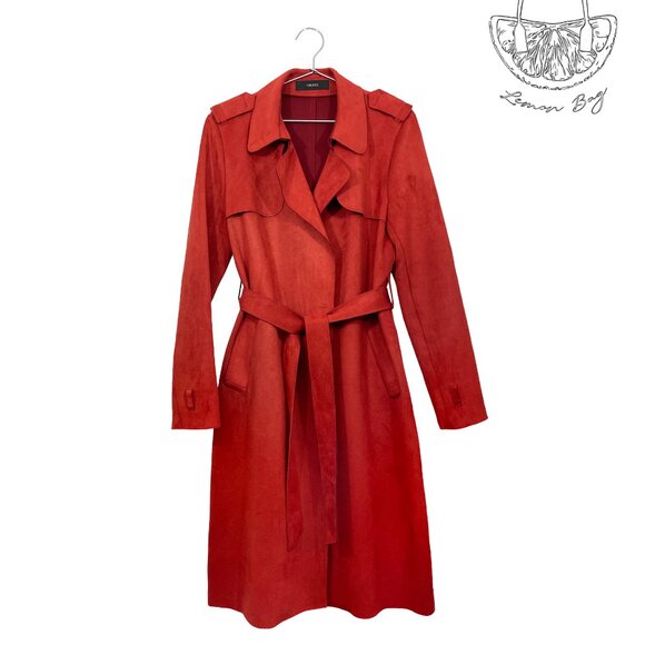 Forever 21 / Midi Wrap Suede Trench Coat / Color Brick Red/ Size S - Picture 4 of 7